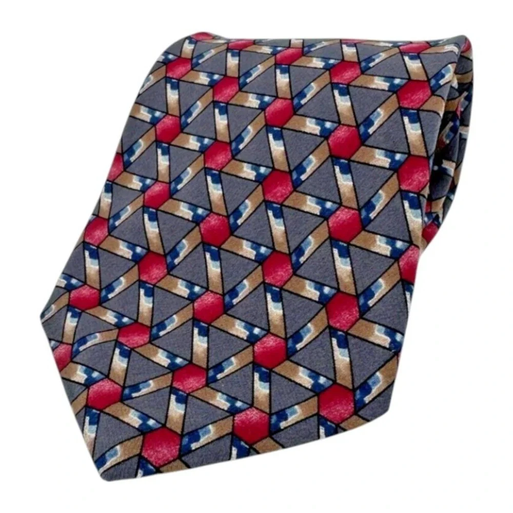 Christian Dior Monsieur Men's Neck Tie One Size Gray Geometric Print 100% Silk